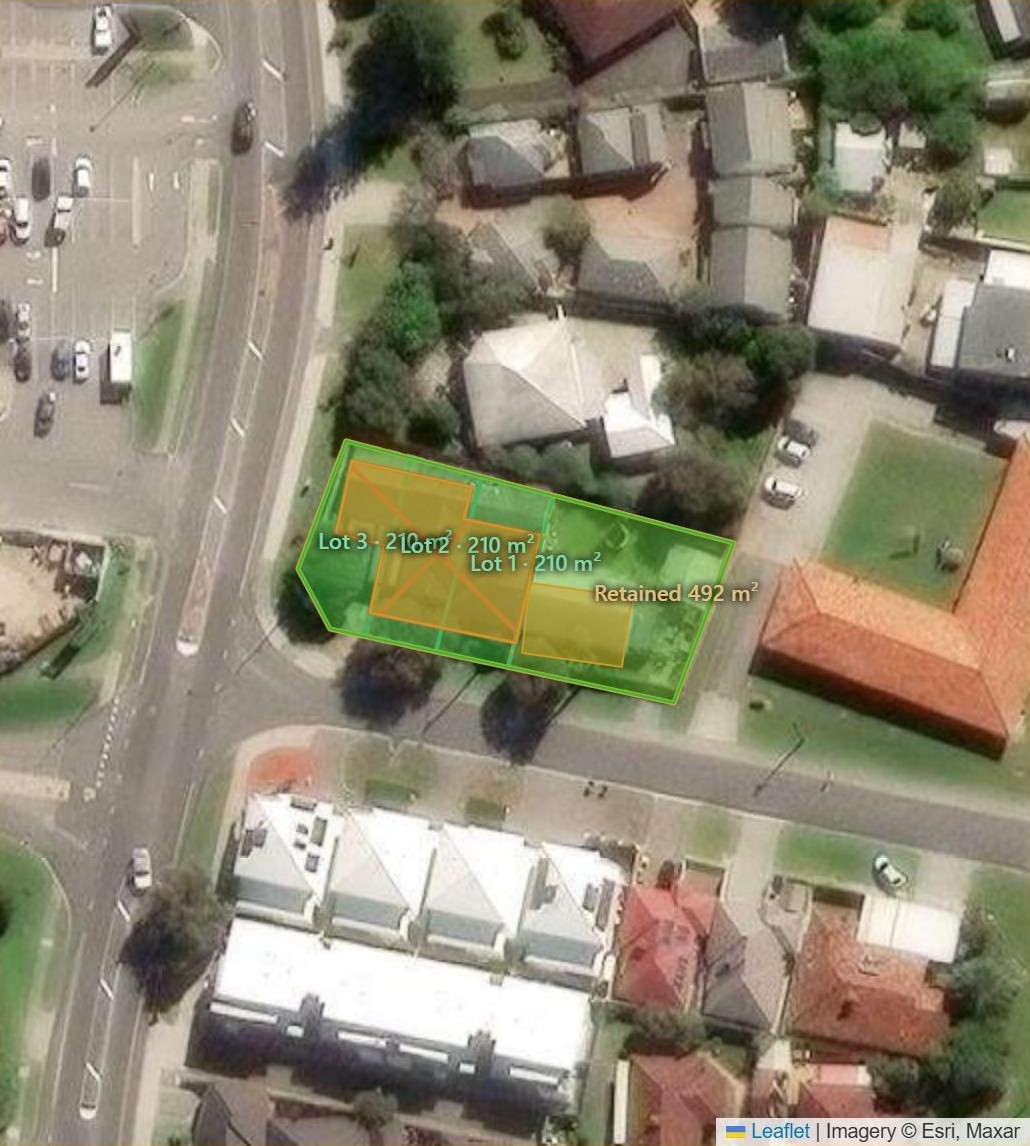 Aerial view of a Perth block with a proposed subdivision drawn