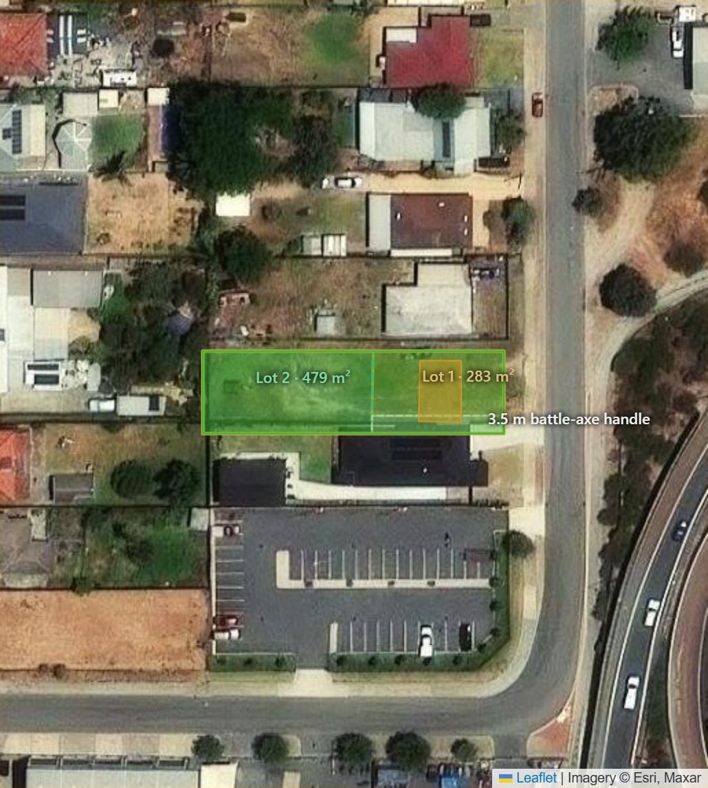 Aerial view of a Perth block with a proposed subdivision drawn