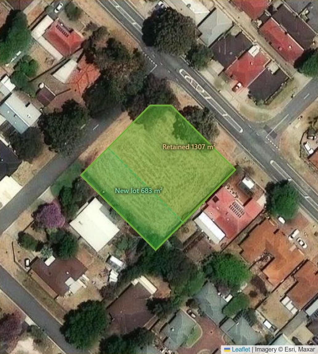 Aerial view of a Perth block with a proposed subdivision drawn