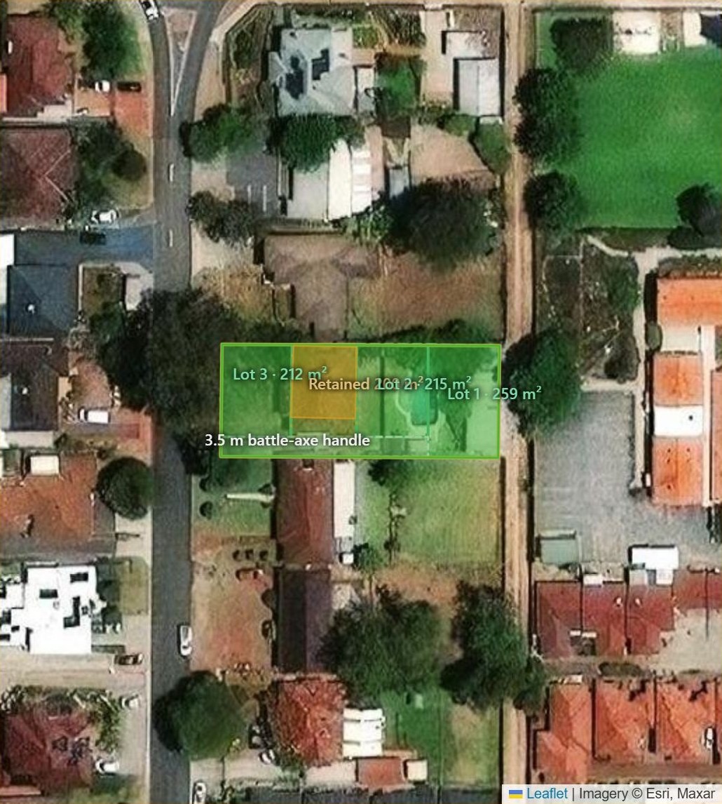 Aerial view of a Perth block with a proposed subdivision drawn