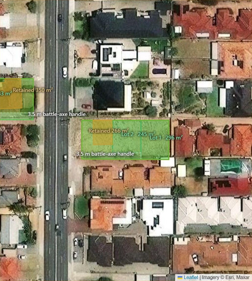 Aerial view of a Perth block with a proposed subdivision drawn