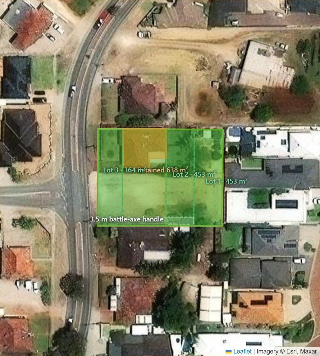 Aerial view of a Perth block with a proposed subdivision drawn